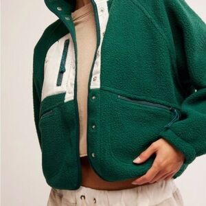 FP Movement by Free People Forest Green Teddy Jacket with Cream Trim